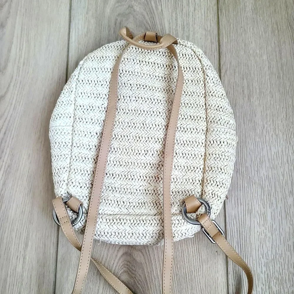 Vera Bradley Straw Mini Convertible Backpack Light‎ Natural Pink Tropical Bird